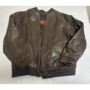 East Side Outerwear Brown Leather Bomber Jacket Italian Lamb skin *FLAW- Zipper